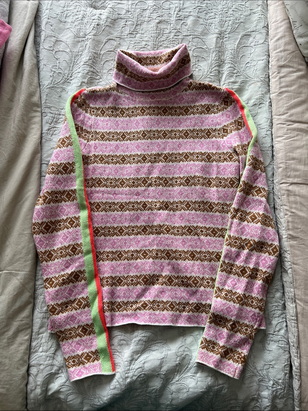 Maeve Women’s Pink & Brown Striped Turtleneck Sweater